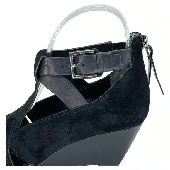 Donald Pliner Sila Wedge Sandals 7.5M Black Suede Leather Back Zipper - Picture 7 of 12
